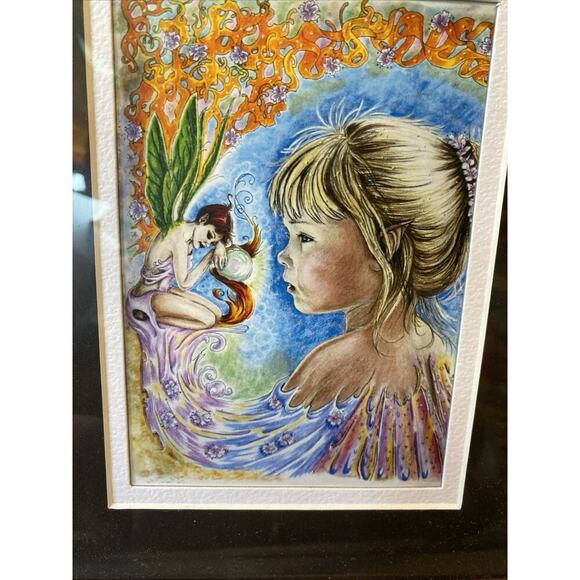 Other - Girl Fairy Fantasy Hand painted ArtPrint Paper Frame 11x9” Wall Home Decor